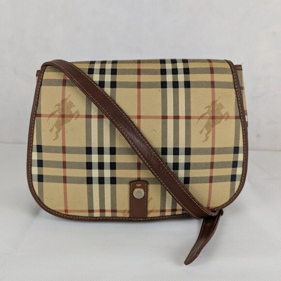 Authentic BURBERRY Nova Check Pattern Shoulder Bag PVC Beige Brown Made in Italy - Picture 1 of 16
